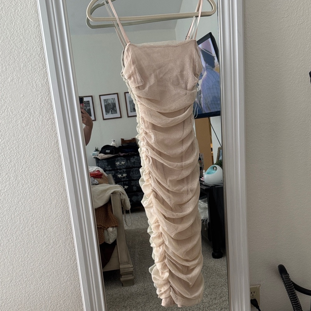 Elegant Cream Ruched Dress